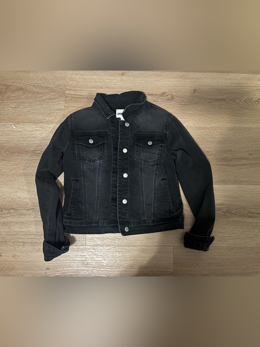 Caterpillar Black Jacket with Yellow Trim Label
